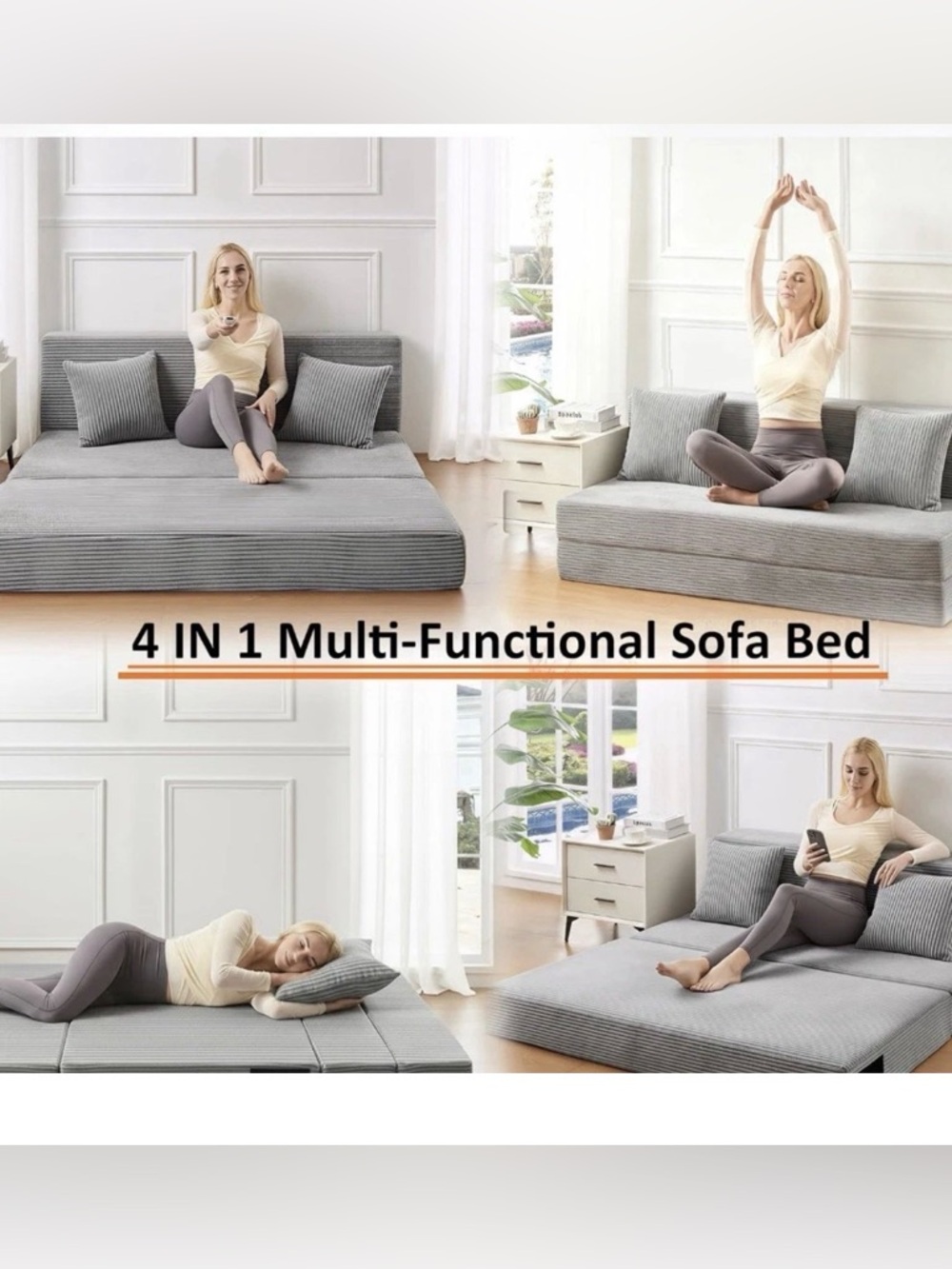 Gray 4-n-1 Multi-Functional Convertible Sofa Bed Mattress-High Density Must Have